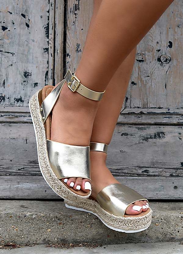 Linzi Luna Gold Espadrille Wedges | Freemans