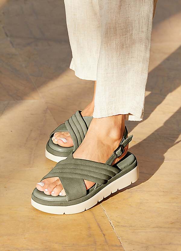 Linzi Shae Khaki Faux Nubuck Padded Crossover Flatform Sandals