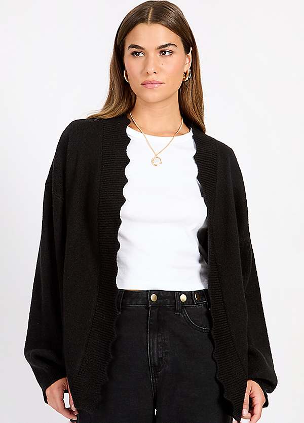 Little Mistress Black Knit Scallop Cardigan by Vogue Williams