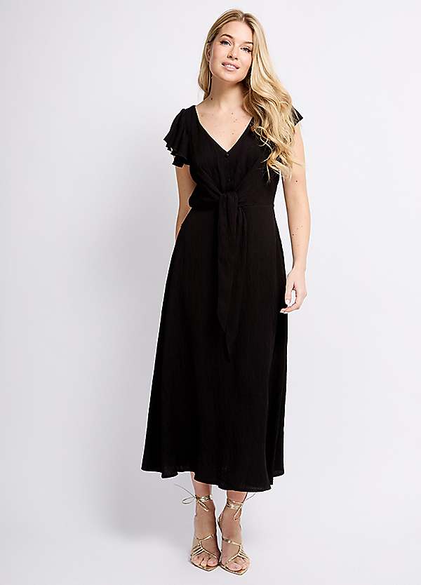 Little Mistress Black Texture Tie Detail Midaxi Dress by Vogue