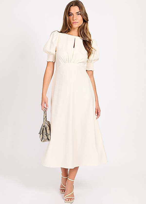 Little Mistress Cream Linen Midaxi Dress | Freemans
