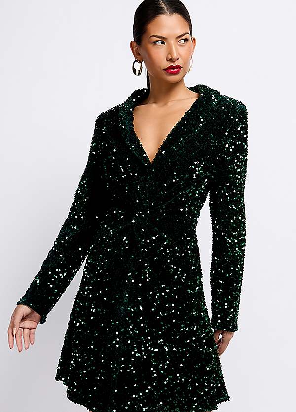 Little Mistress Green Sequin Velvet Mini Dress by Vogue Williams