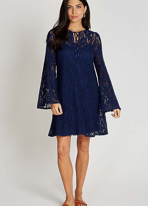 Little Mistress Navy Crochet Mini Dress | Freemans Little Mistress Navy Crochet Mini Dress | Freemans