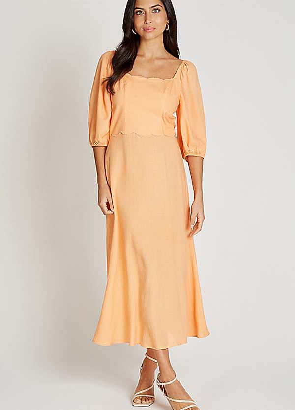 Little Mistress Orange Linen Midaxi Dress | Freemans