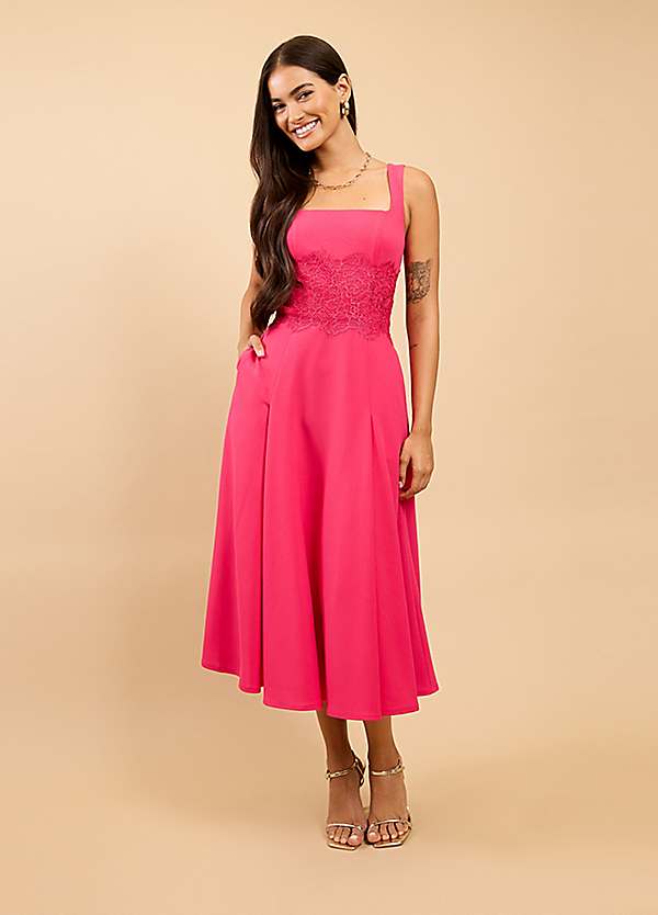 chinese dress ladies Chocolate Lace Trim Satin Midi Dress by Chloe Lewis