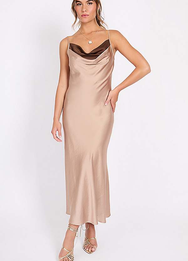 little mistress satin dress Chocolate Lace Trim Satin Midi Dress: Timeless Elegance