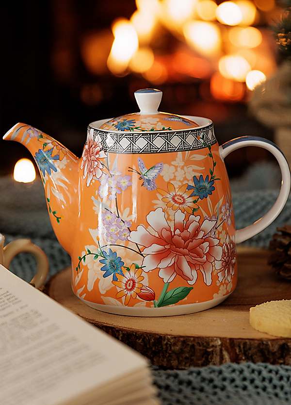 London Pottery Ceramic Bell Shaped Filter Coral Floral 1 Litre Teapot
