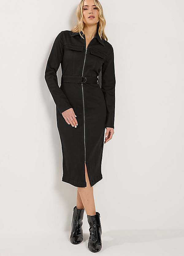 Long Tall Sally Zip Through Denim Midi Dress
