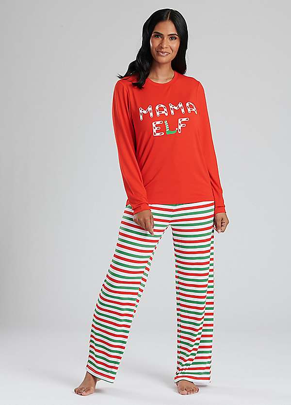 Loungeable Christmas Women's 'Mama Elf' Slogan Pyjama Set Freemans