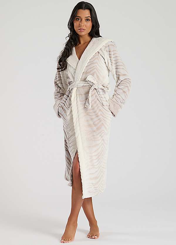 Loungeable Sherpa Maxi Dressing Gown with Luxury Fleece Lined Hood