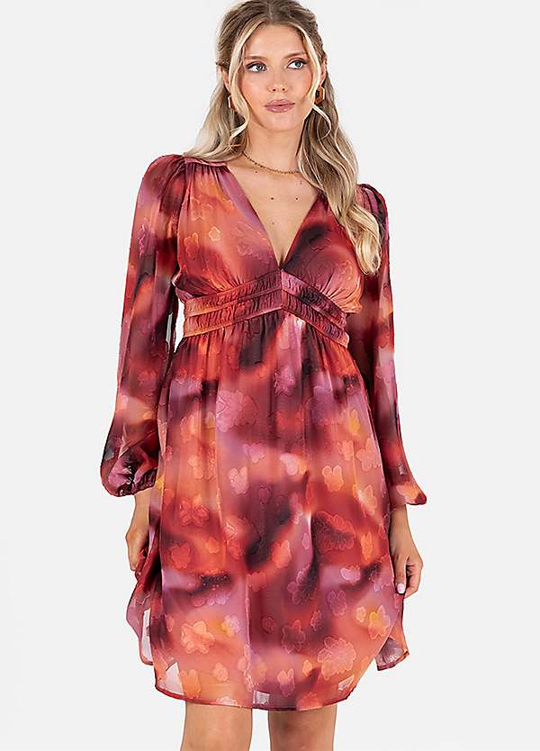 long sleeve floaty mini dress Long Sleeve Shoulder Pad Cinched Waist Detail Mini Dress In Cream | EGO US