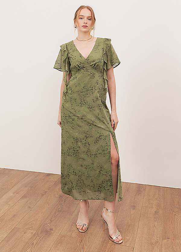 green emerald velvet dress Angel Sleeve Maxi Satin Dress / Emerald Green – Style Cheat main image 1