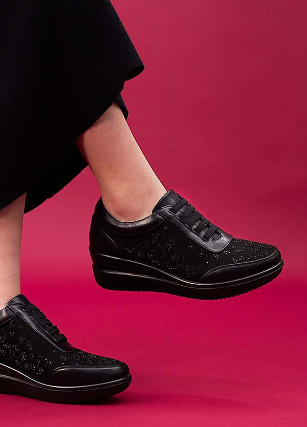 Lunar Muriel Black Wedge Trainers