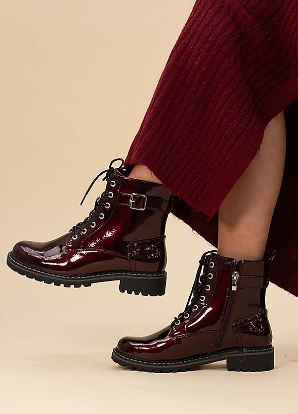 Lunar Parlour Burgundy Patent Ankle Boots