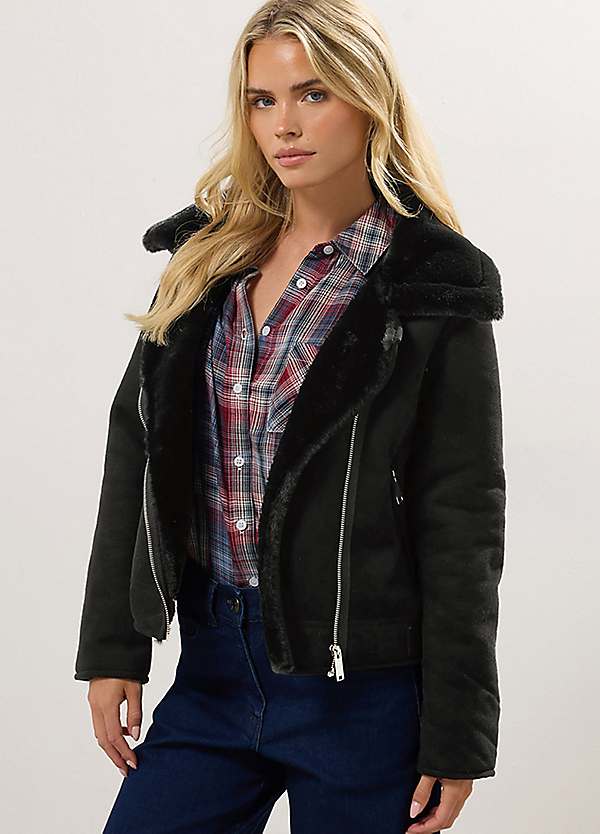 M&Co Faux Fur Lined Aviator Jacket Freemans