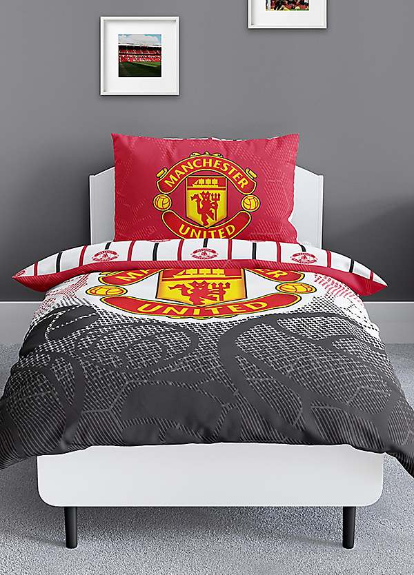 Copripiumino Matrimoniale Ufficiale Manchester United | Reversibile Rosso Con Stemma | Federe Coordinate | 200x200 Cm - 2