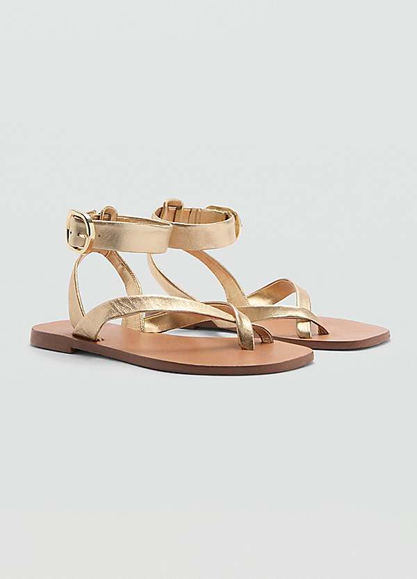 Mango Cudi Gold Buckle Flat Sandals Freemans
