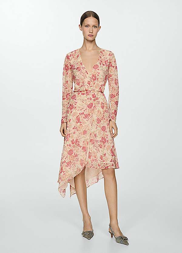 Mango Floral Print Midi Dress with Bow | Freemans
