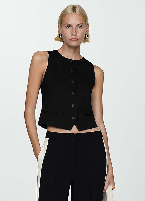 Mango Roma Black Buttoned Waistcoat Freemans
