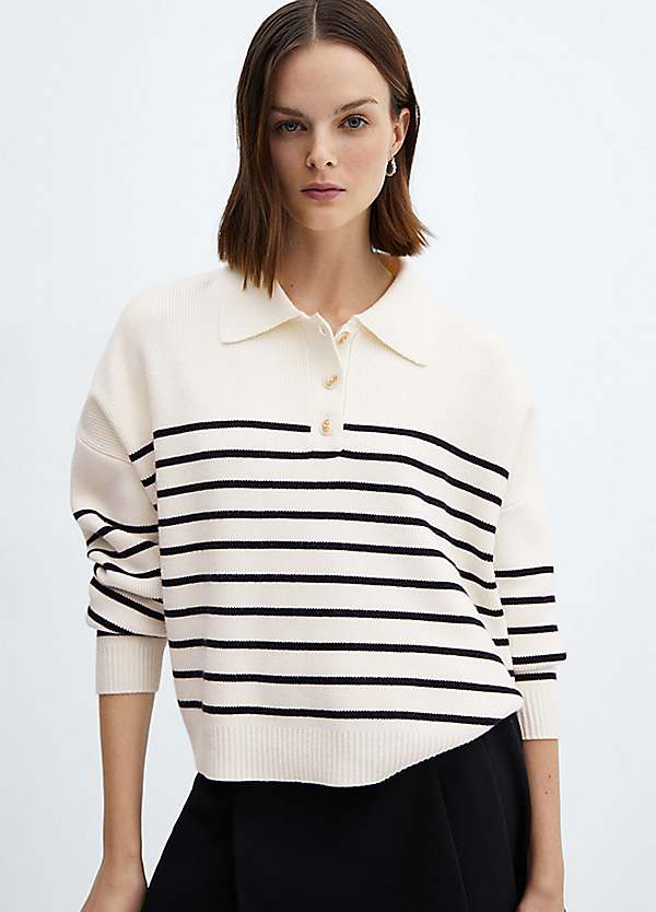 Striped Sweater Mango White Sweater Striped Sweater With Zip Women