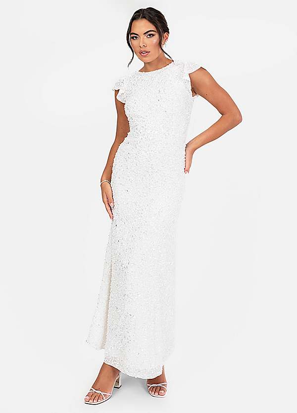 Maya Deluxe All Over Sequin Bridal Maxi Dress with Ruffle Sleeve | Freemans Maya Deluxe All Over Sequin Bridal Maxi Dress with Ruffle Sleeve | Freemans