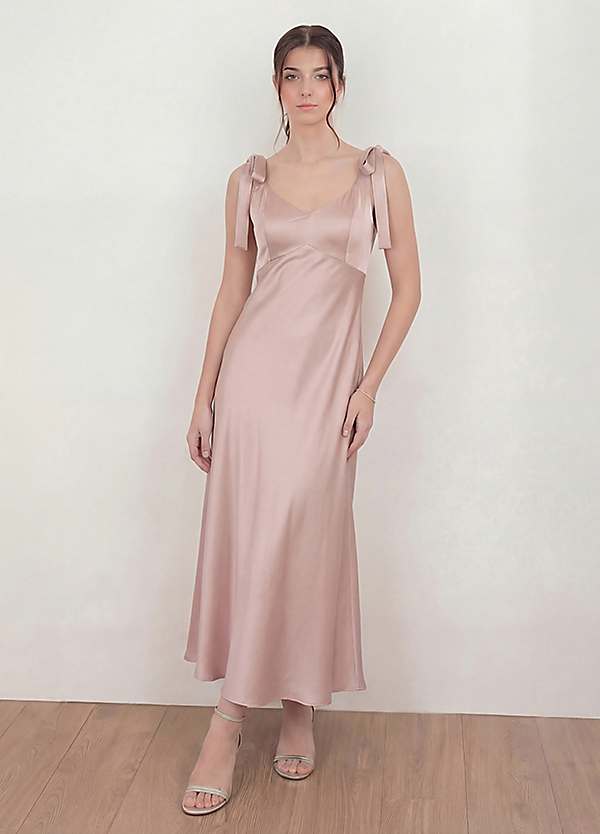 Maya Deluxe Blush Tie-Shoulder Satin Maxi Dress