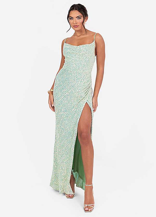 Maya Deluxe Cowl Neck All-Over Sequin Cami Maxi Dress with Split