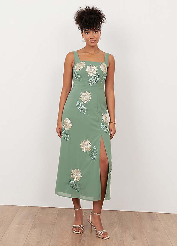 dark green midaxi dress Apricot Dark Green Tie Detail Midaxi Dress