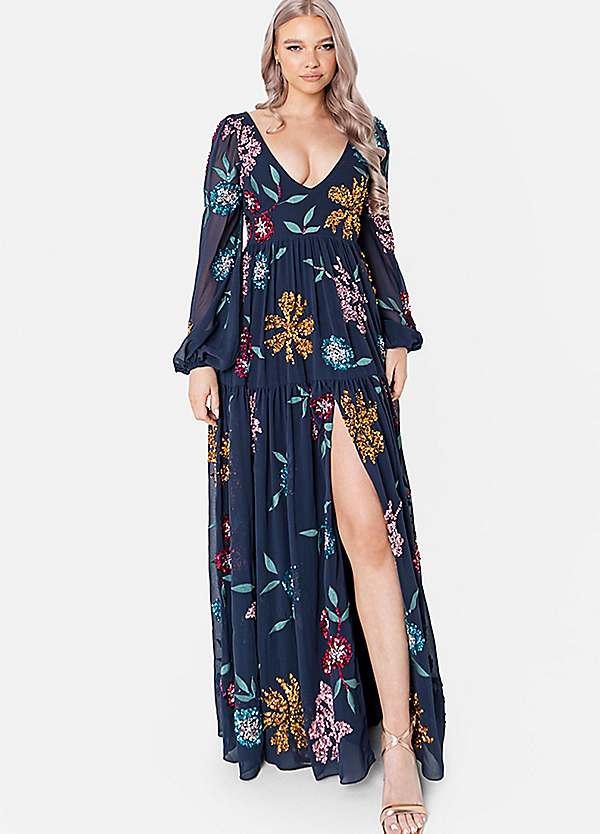 Floral embellished maxi outlet dress