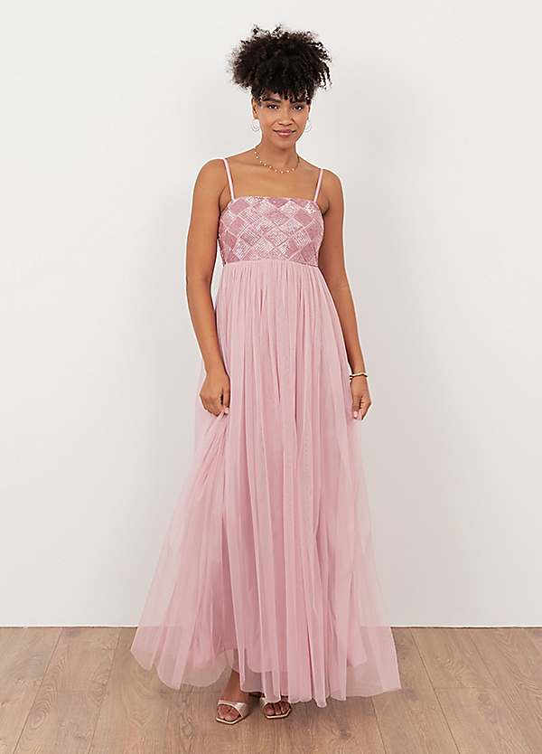 maya deluxe pink dress Maya Deluxe Soft Pink Geometric Embellished Cami Maxi Dress