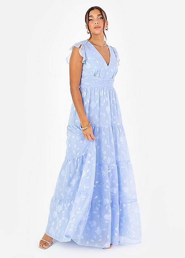 Maya Deluxe V-Neck Maxi Dress with Flutter Sleeve | Freemans Maya Deluxe V-Neck Maxi Dress with Flutter Sleeve | Freemans