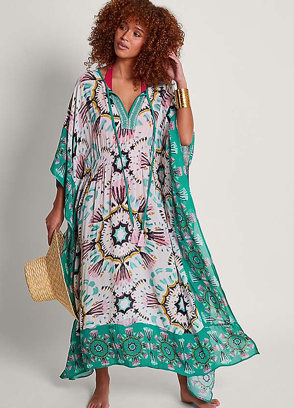 Monsoon Button Through Print Kaftan Dress