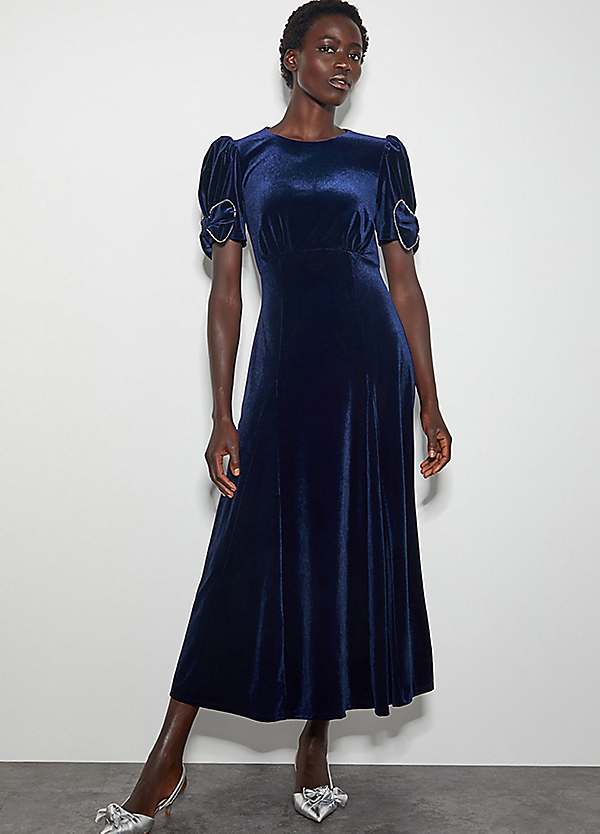 Monsoon Belle Bow Sleeve Velvet Midi Dress Freemans