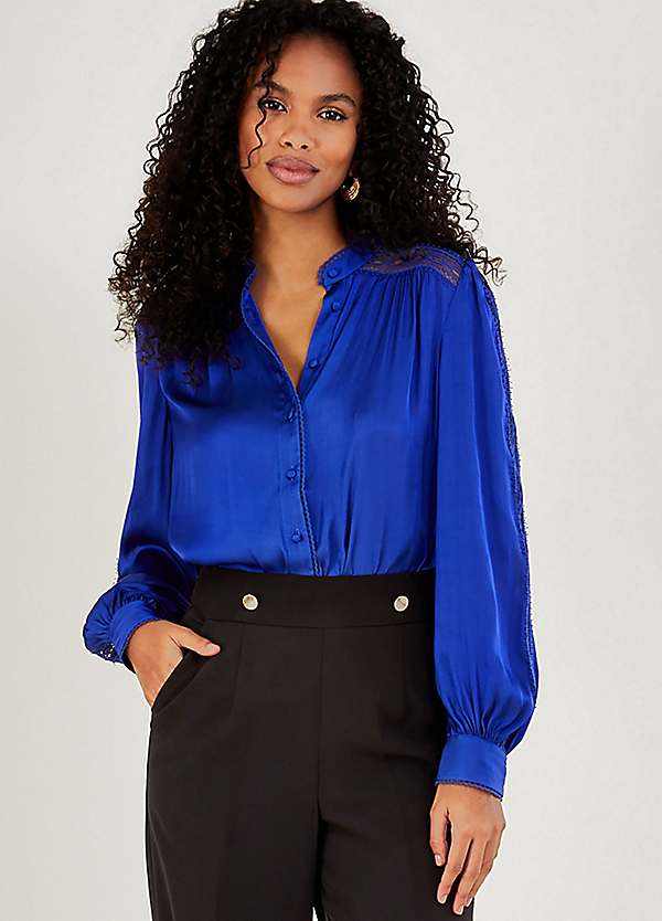 Dark blue store satin blouse