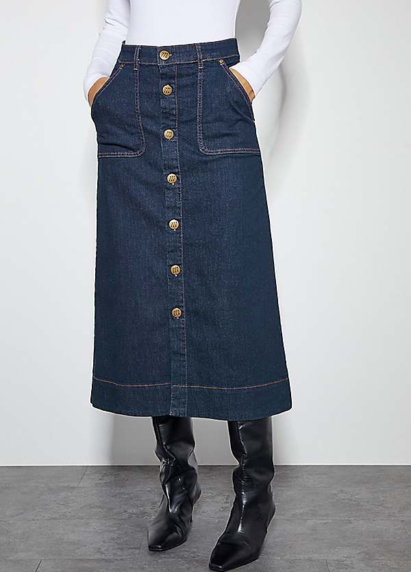 Denim midi skirt button front hotsell