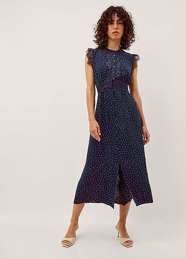 Monsoon Cleo Lace Polka Dot Midi Dress | Freemans