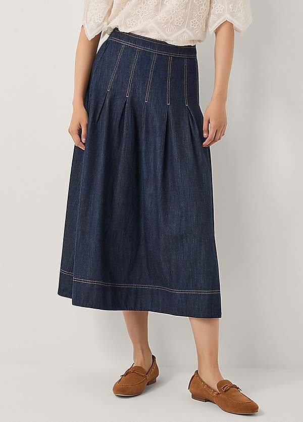 Monsoon Darcie Pleated Denim Midi Skirt | Freemans