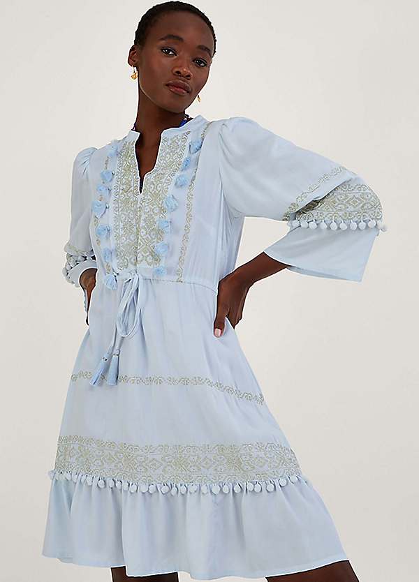 Monsoon Embroidered Pom Pom Kaftan Dress in Lenzing Ecovero Freemans