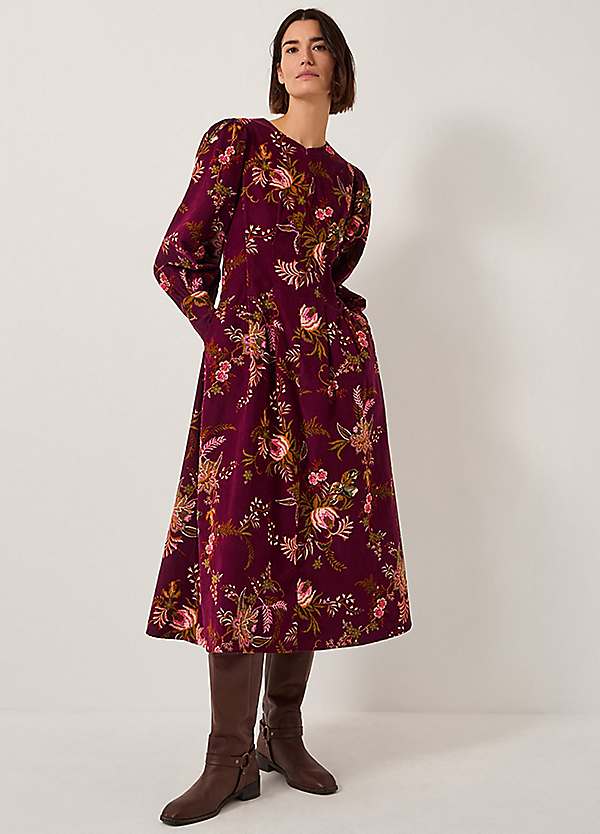 monsoon burgundy dress Floral Corduroy Midi size:3 model:Abby Vivienne Westwood, Nova Cocotte