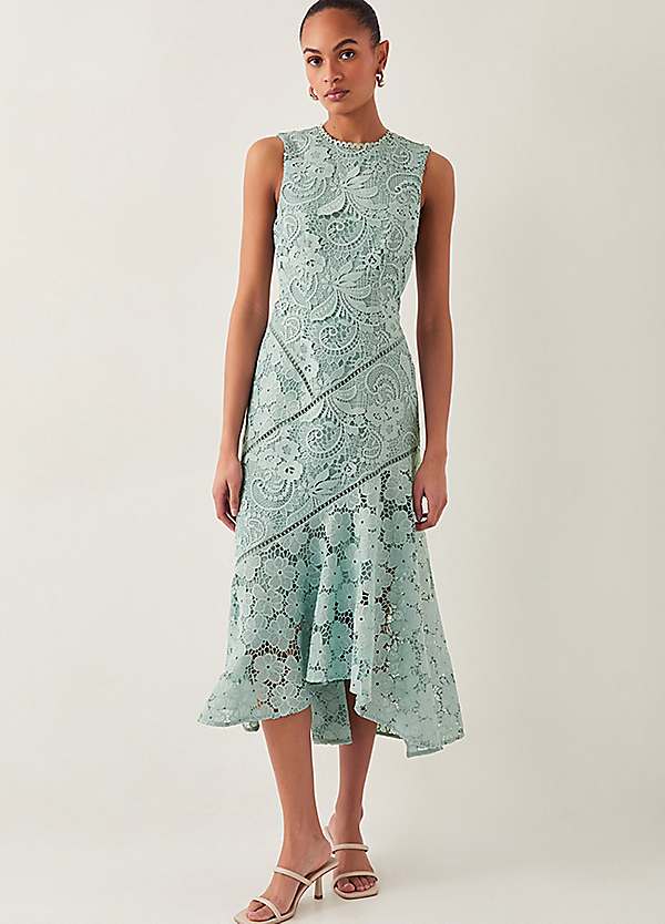 monsoon green lace dress Womens Monsoon Pale Green Monica Lace Midi Dress US 6