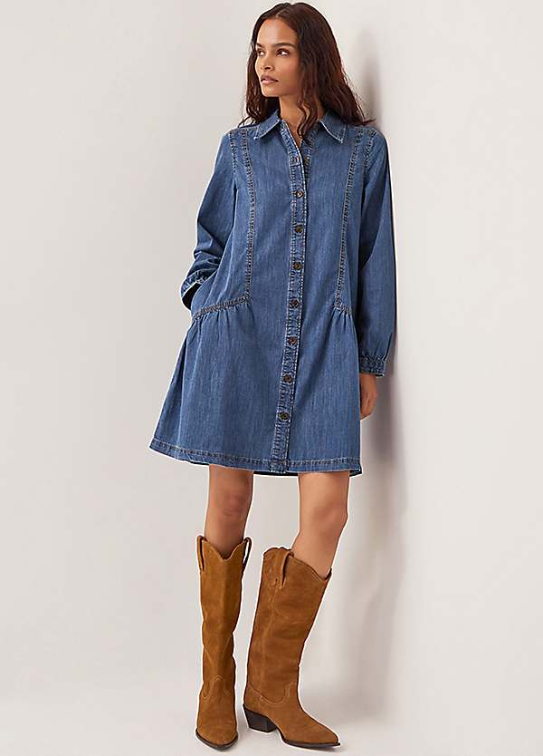 monsoon denim dress Shelby Square Collar Denim Midi Dress Blue | Day Dresses
