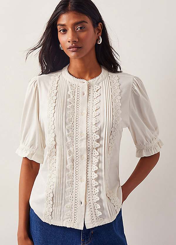 Monsoon Lia Lace Puff-Sleeve Blouse | Freemans