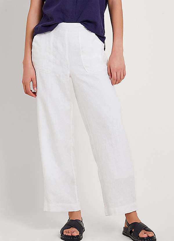 White linen cropped trousers sales
