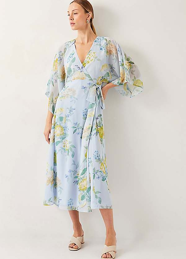 midi monsoon dresses Belle Floral Blouson Midi Dress Green