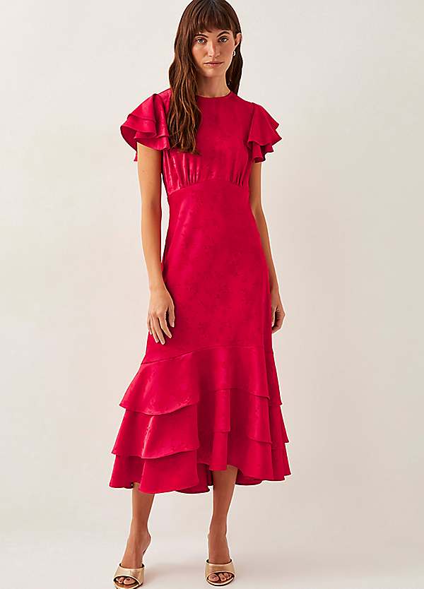 monsoon satin dress Vintage Monsoon Deep V-neck 100% Silk Satin Dress Coquette Floral Sz 8 US 12 UK