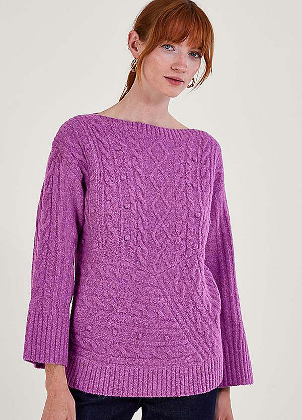 Monsoon V-neck Cable Longline Jumper with Recycled Polyester