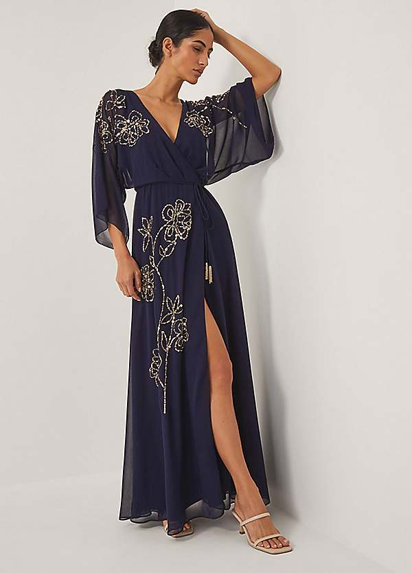 Monsoon Skyla Floral Embellished Maxi Wrap Dress