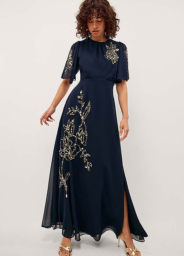 monsoon gold maxi dress Skyler Floral Embellished - Navy Evening