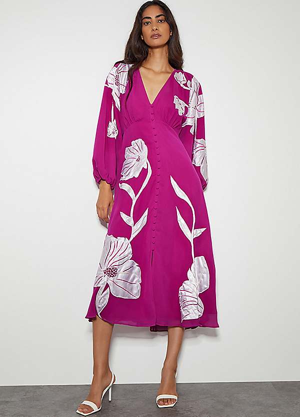 Monsoon Talia Floral Applique Midi Tea Dress | Freemans