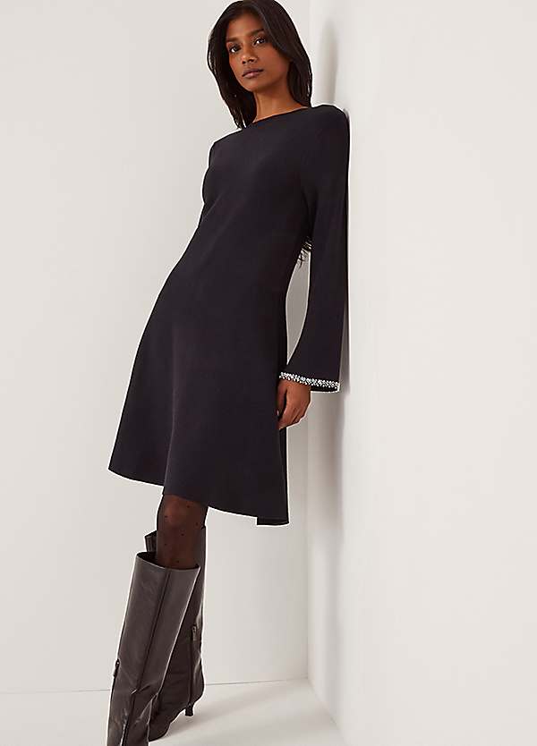 monsoon knit dress Tate Embellished Long Sleeve Mini - Midnight Web Collection: Monochrome